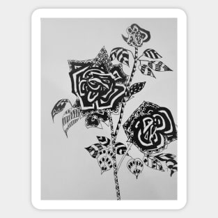 Crazy Zentangle Roses Ink Drawing Black and White Floral flowers Sticker